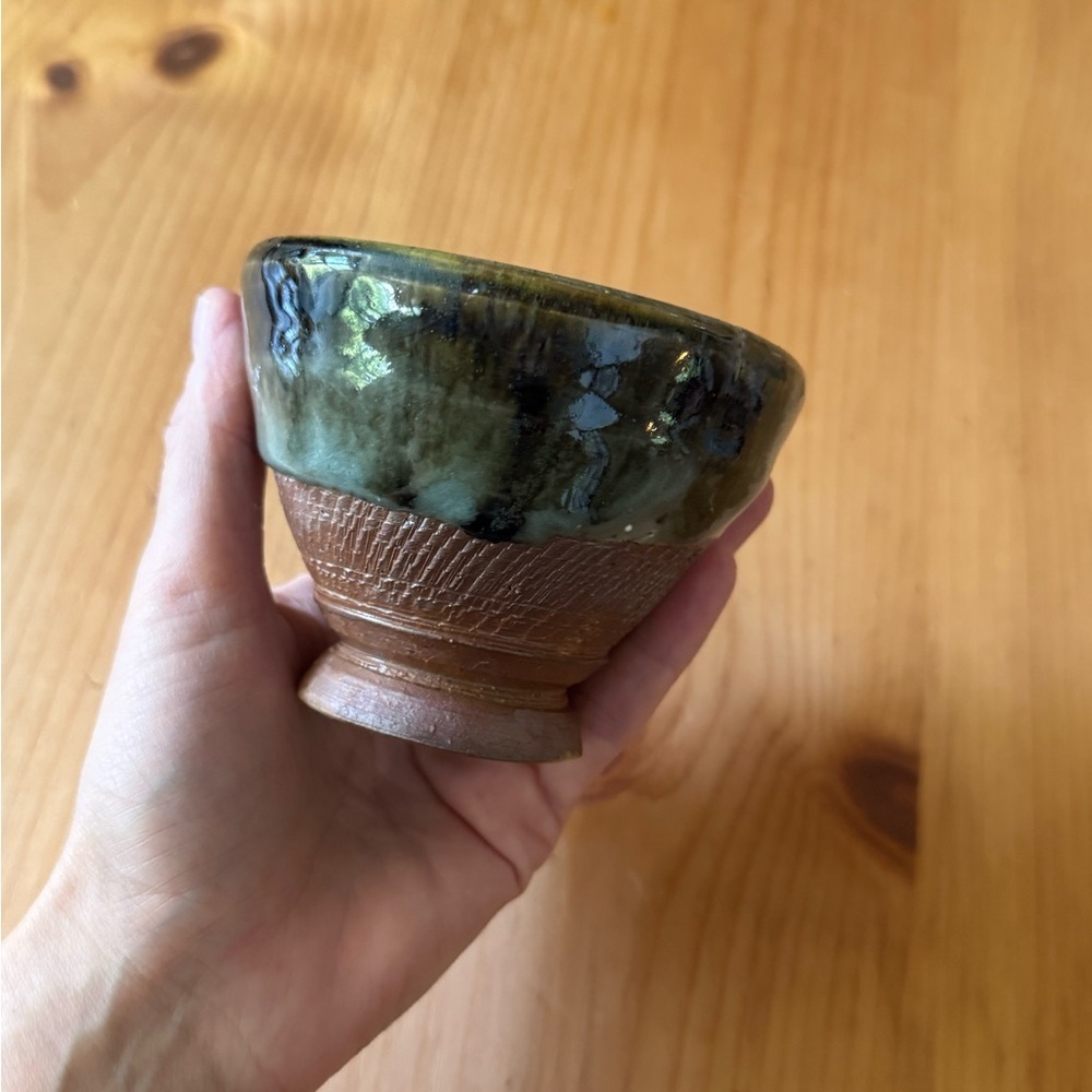 Small vintage signed studio pottery cup vessel